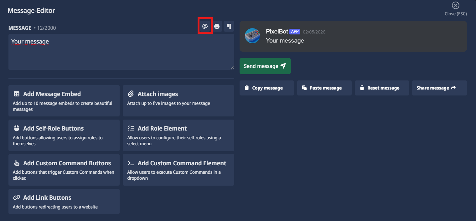 SCNX Message Editor Mention Button